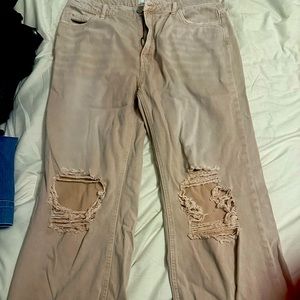 Pink flare crop jeans
